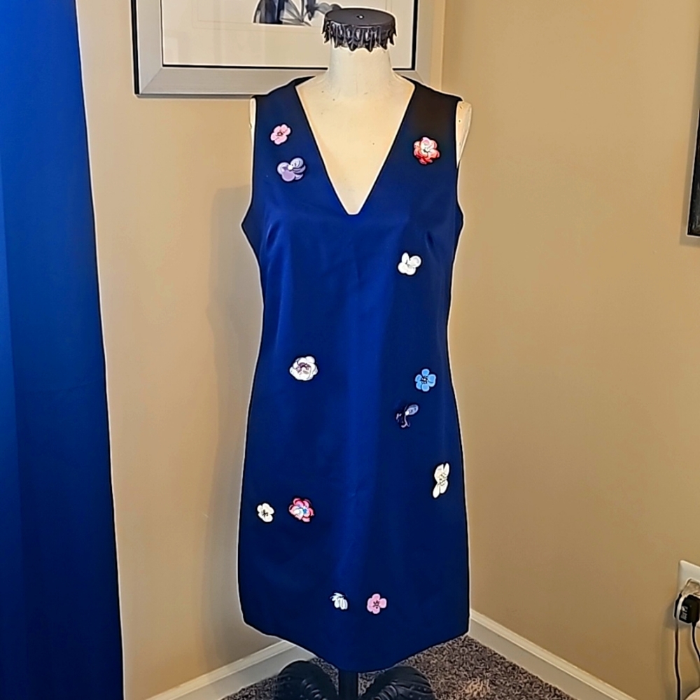 Embellished navy sheath shift dress Nicole Miller 8